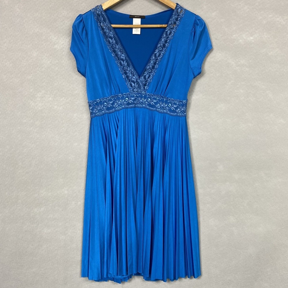 Soprano Womens Large Slip Dress Blue Lace Trim Pleated V Neck Y2K Vintage